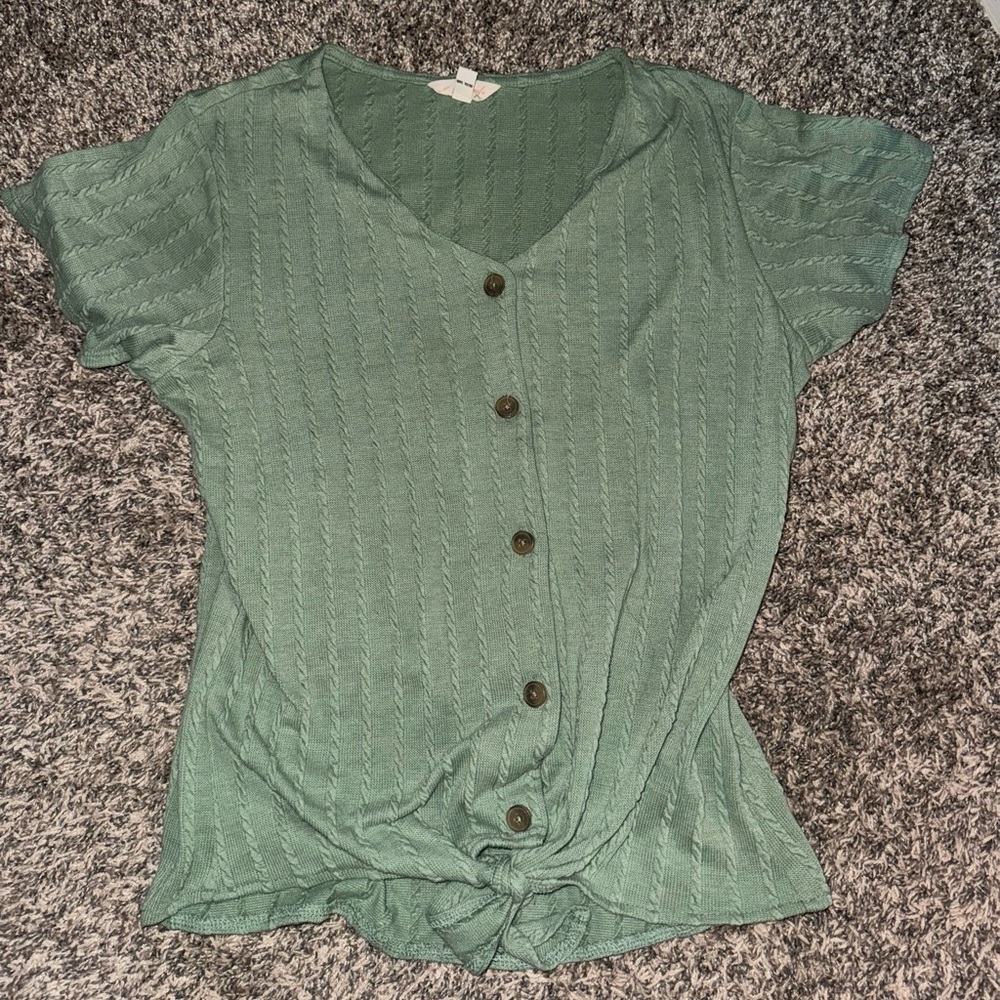 Weatherproof Vintage Sage Green V-Neck Button Down Shirt